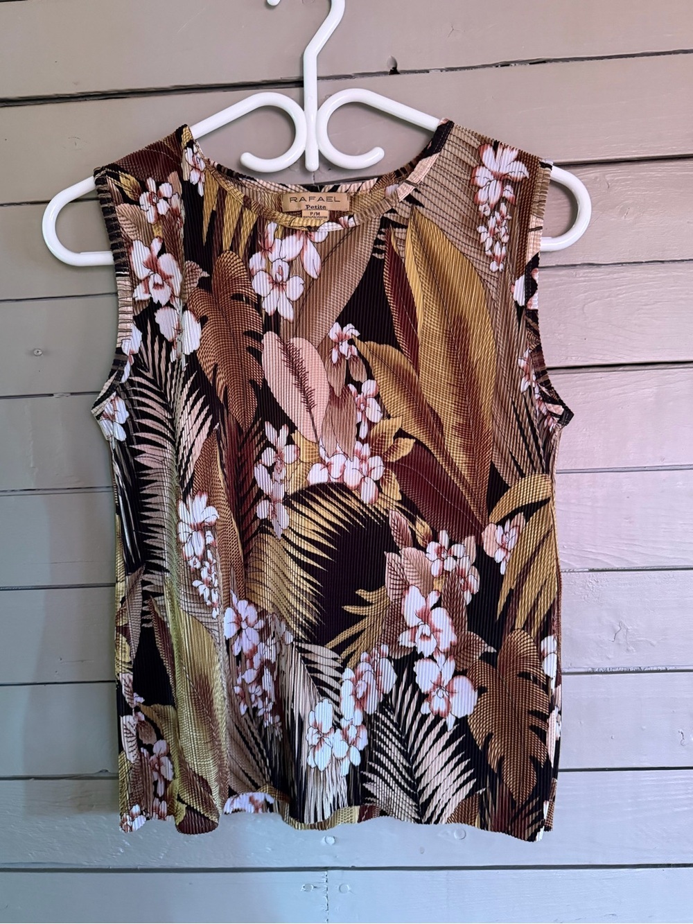 Floral Scoop Neck Tank Top - Brown/Gold